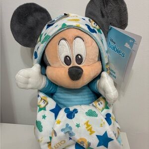 Disney Babies Mickey Mouse Plush with Blue and White Blanket